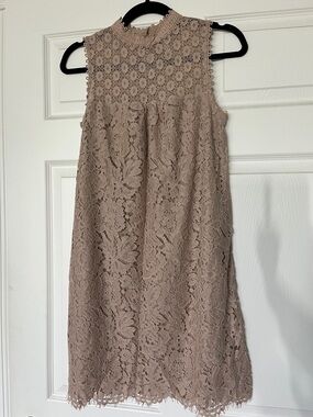 Xhilaration Taupe Floral Lace High-Neck Mini Dress - Size XS